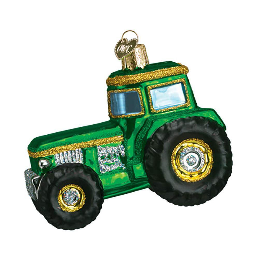 Glass Green Tractor Christmas Ornament