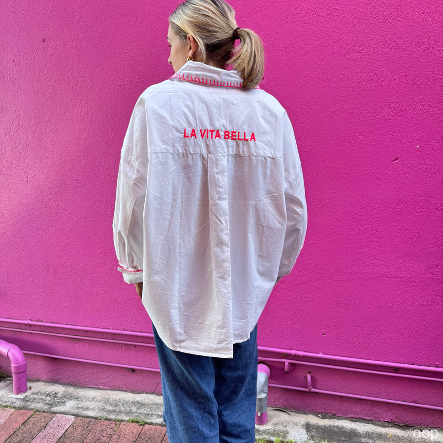 White Embroidered Cotton Shirt