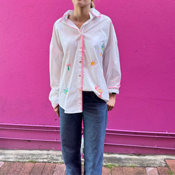 White Embroidered Cotton Shirt