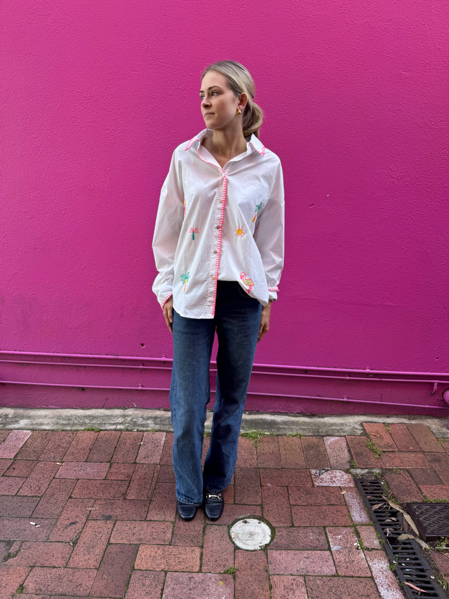 White Embroidered Cotton Shirt
