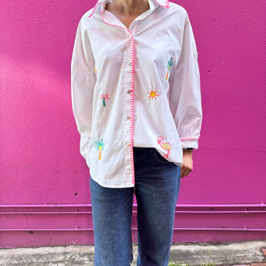 White Embroidered Cotton Shirt
