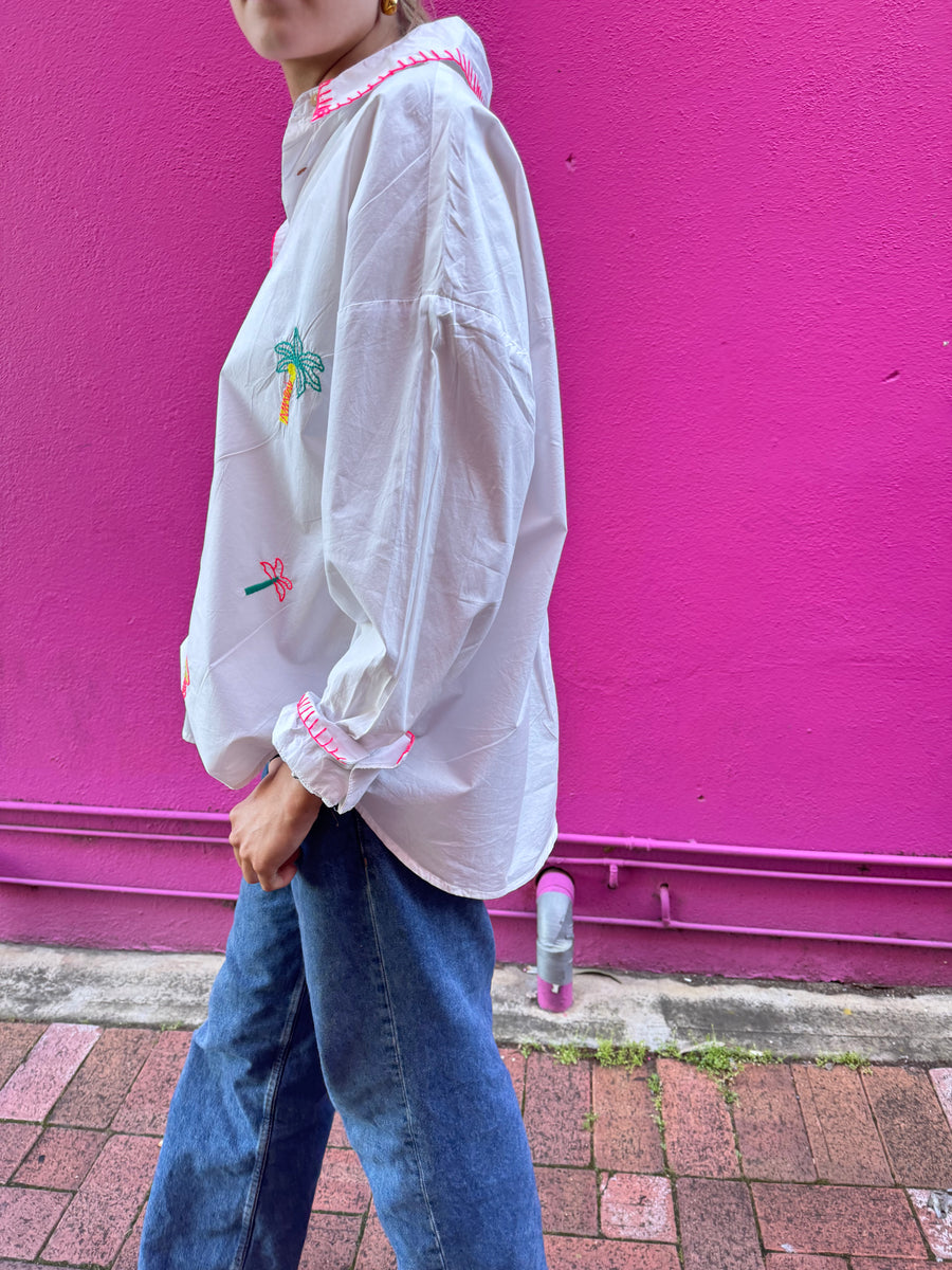 White Embroidered Cotton Shirt