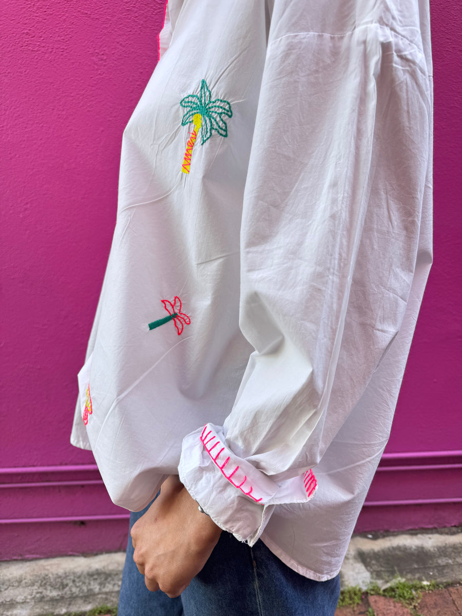White Embroidered Cotton Shirt
