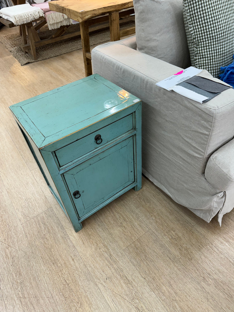 Lacquered Elm Blue Bedside Table