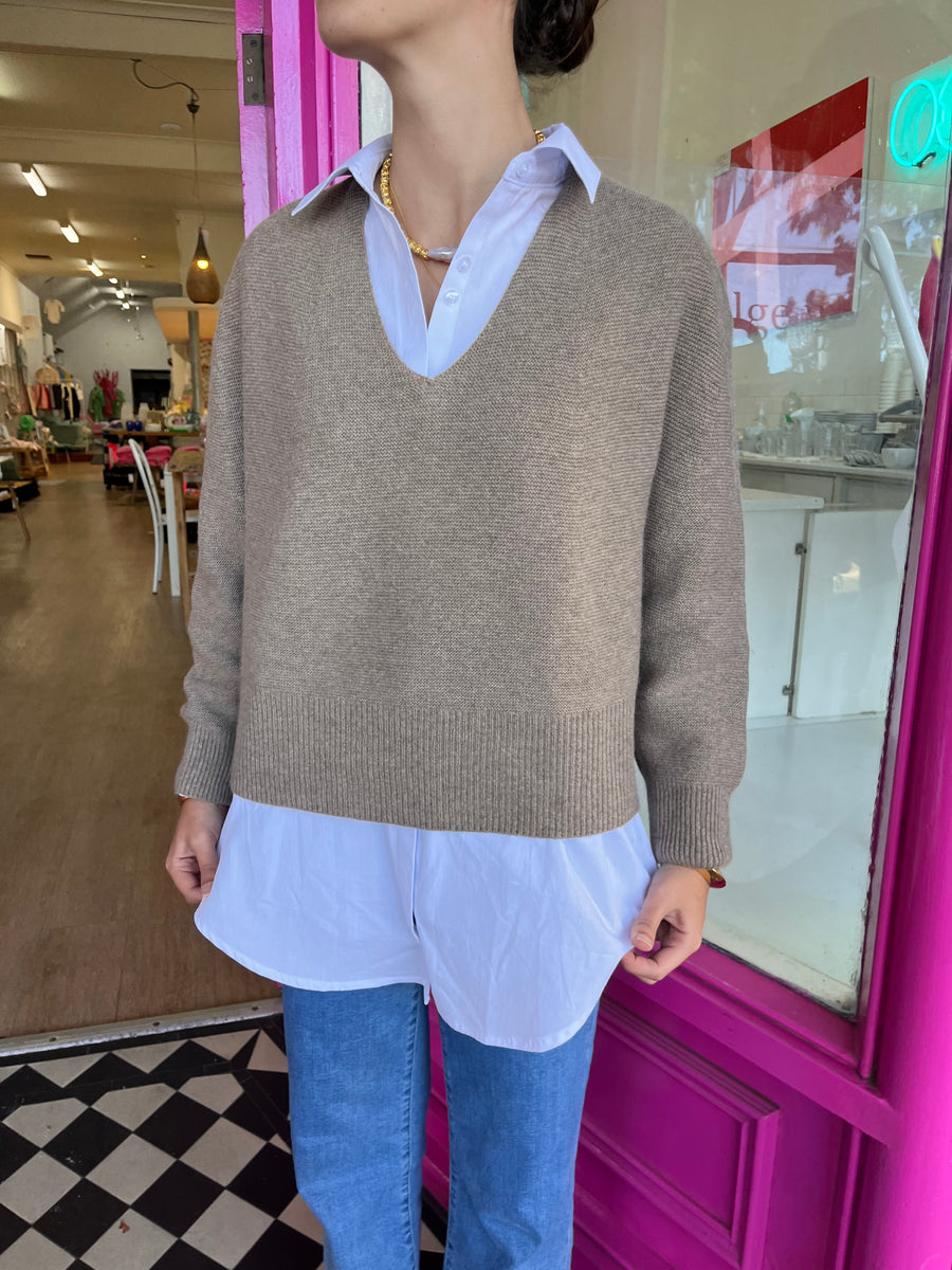 Cashmere & Cotton V Neck Jumper