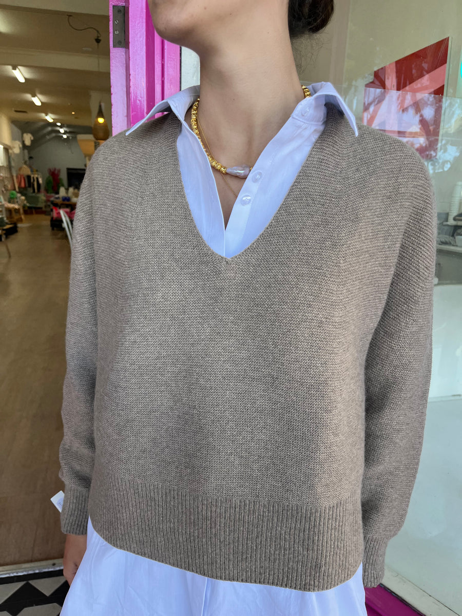 Cashmere & Cotton V Neck Jumper