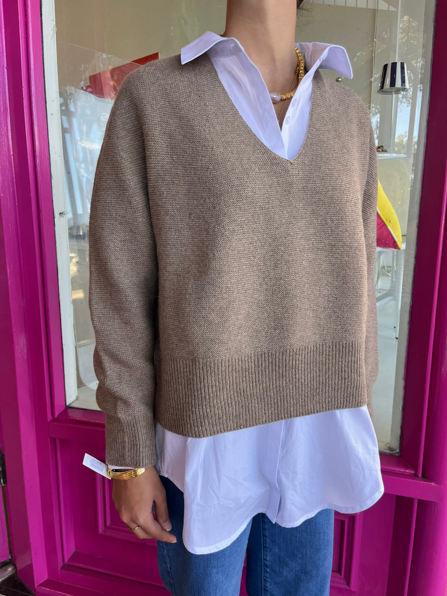 Cashmere & Cotton V Neck Jumper