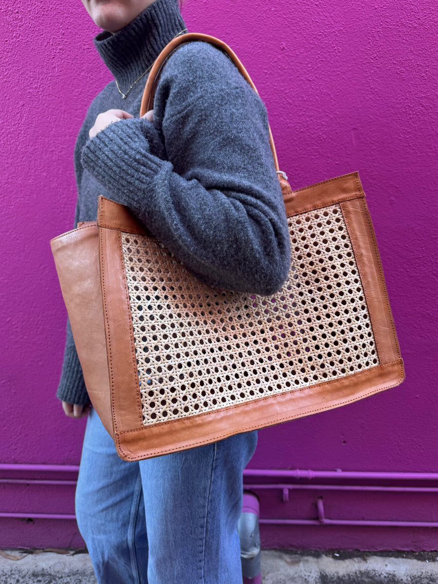Tan Leather Bag/Basket
