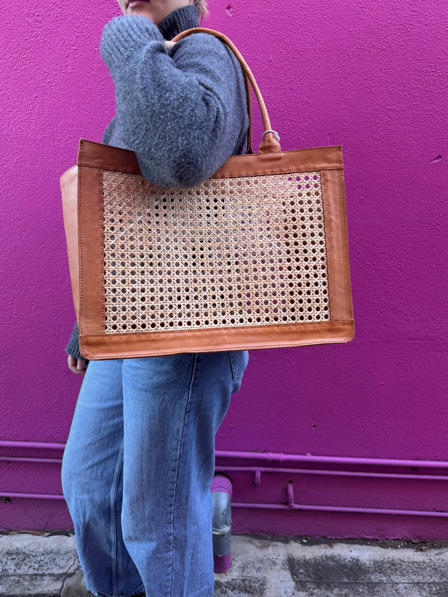 Tan Leather Bag/Basket