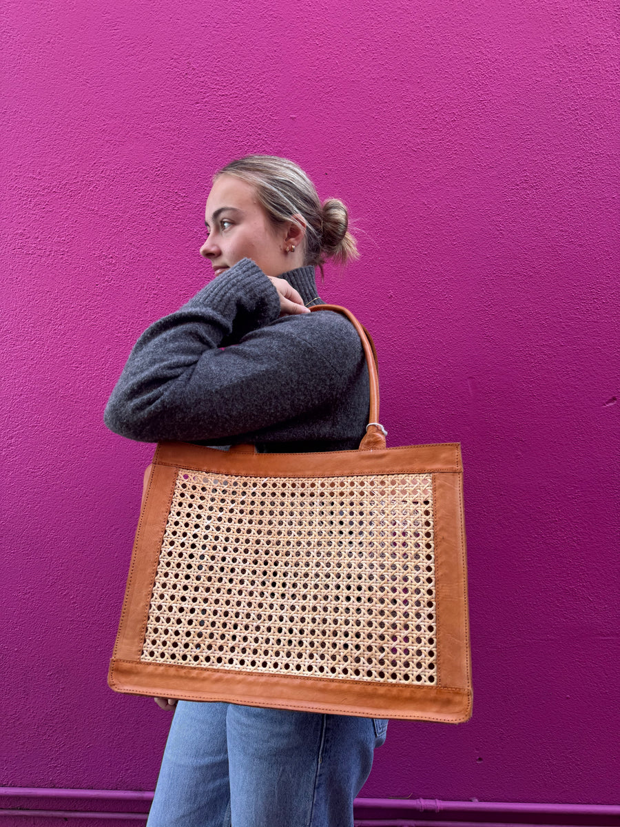 Tan Leather Bag/Basket