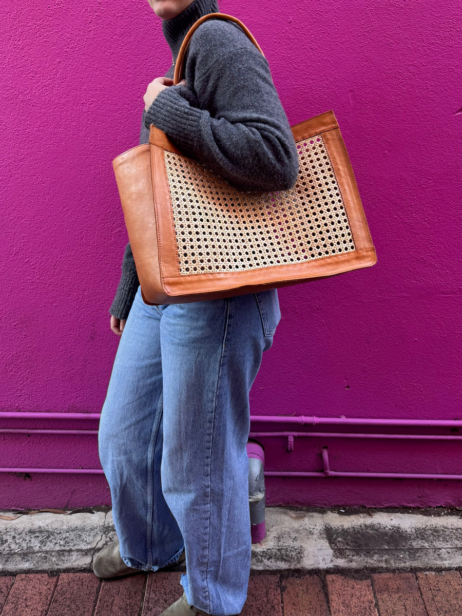 Tan Leather Bag/Basket