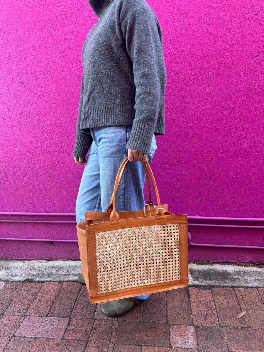 Tan Leather Bag/Basket