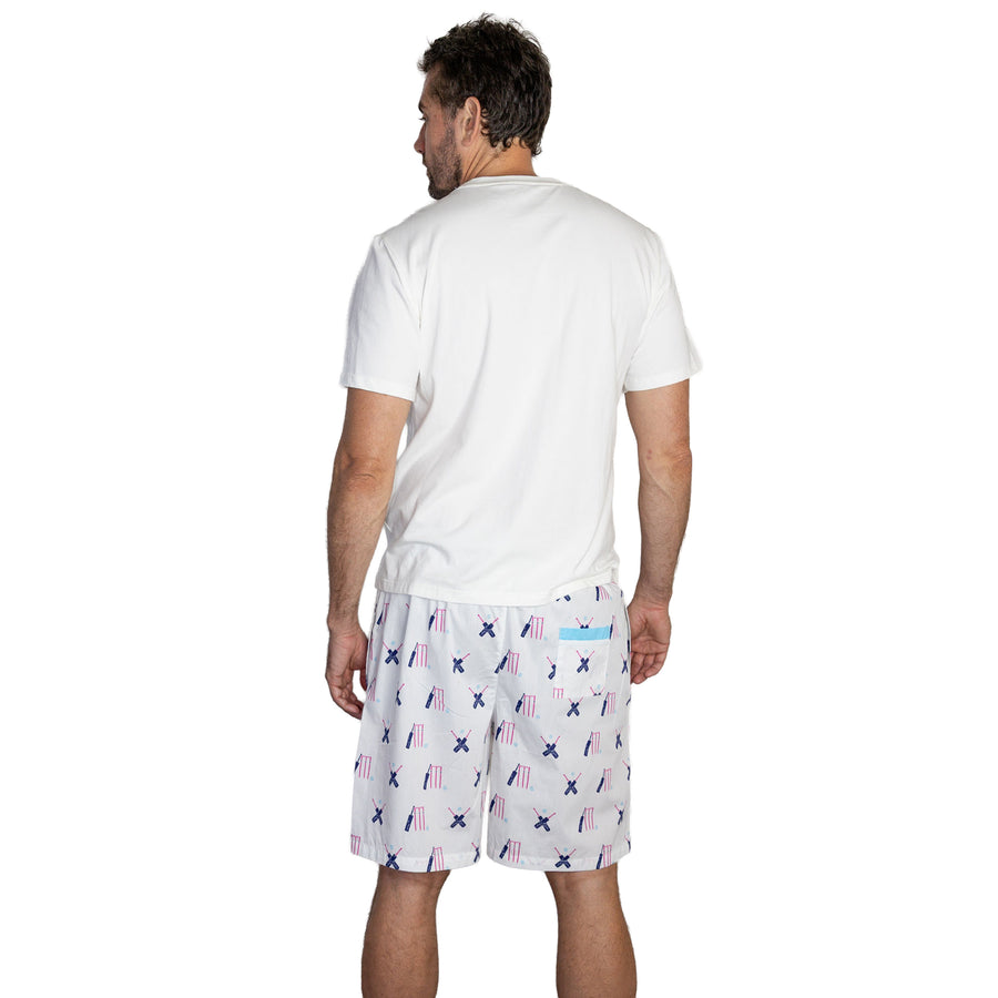 Men's Cricket White PJ Sleep Shorts
