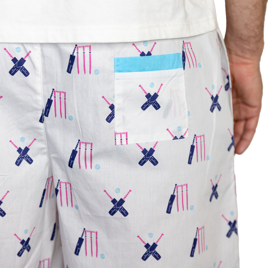 Men's Cricket White PJ Sleep Shorts