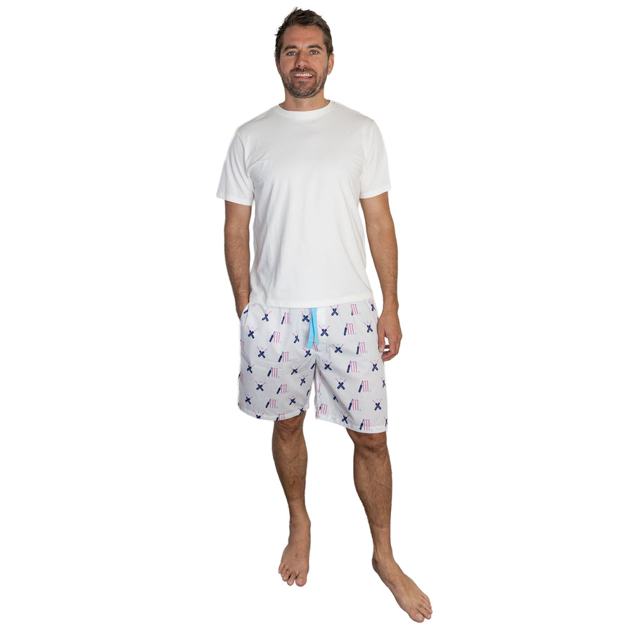 Men's Cricket White PJ Sleep Shorts