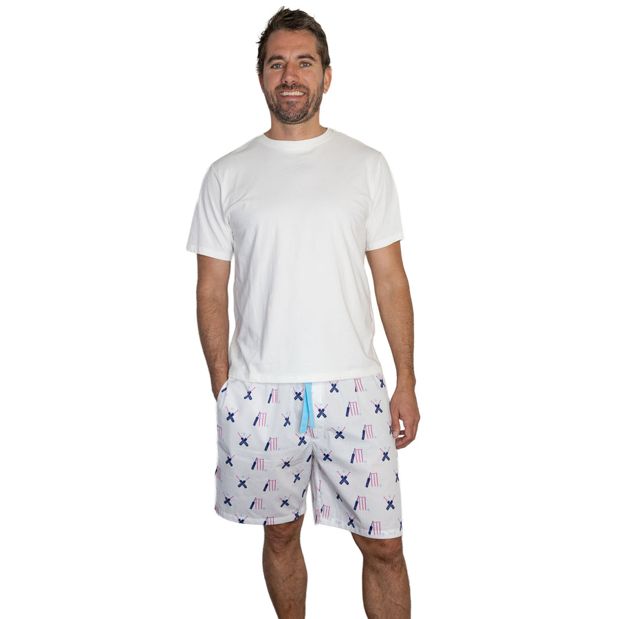 Men's Cricket White PJ Sleep Shorts