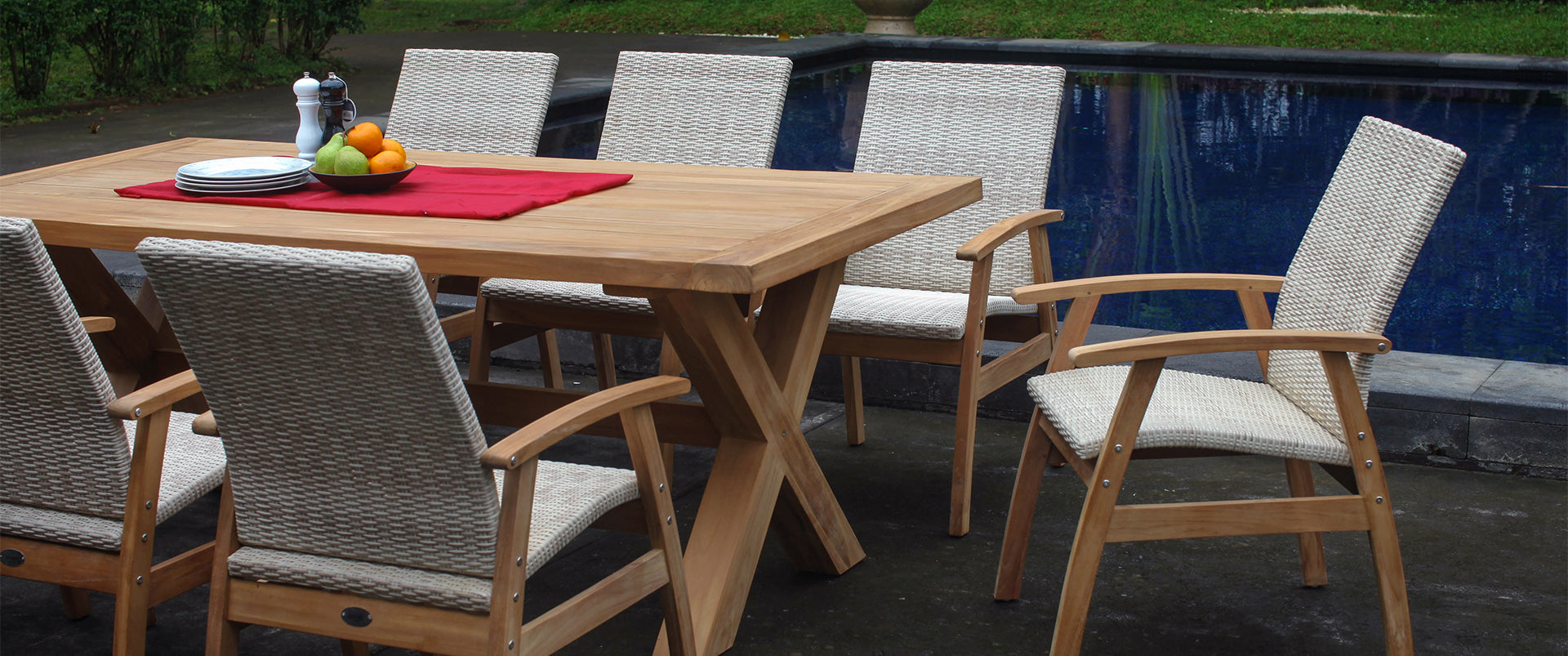 Outdoor Table Faux Teak Dining Table Prescott Cross Leg Teak