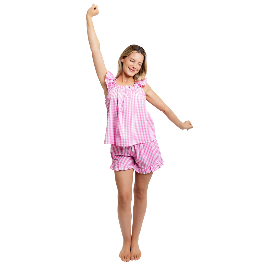 Women's Hepburn Gingham Pink Tank Set