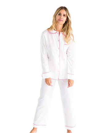 Women's White Cambric Long Sleeve PJ Set