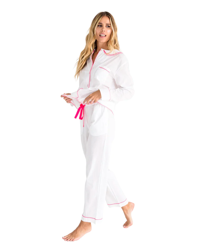 Women's White Cambric Long Sleeve PJ Set