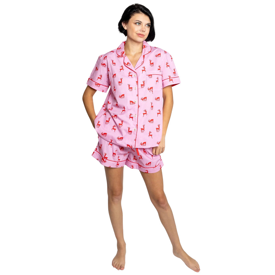 Women's Christmas Reindeer Short PJ Set