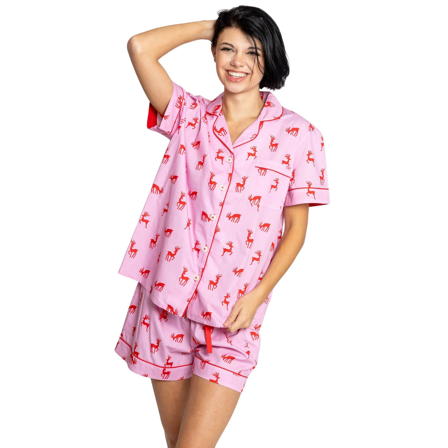 Women's Christmas Reindeer Short PJ Set