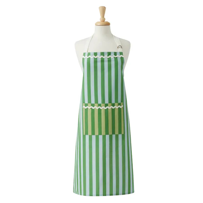 Two-Tone Green Striped Cotton Apron