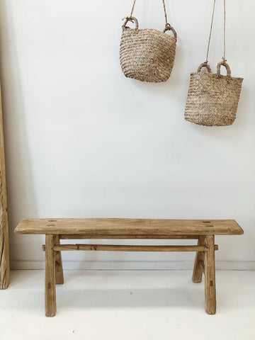 Narrow recycled elm bench