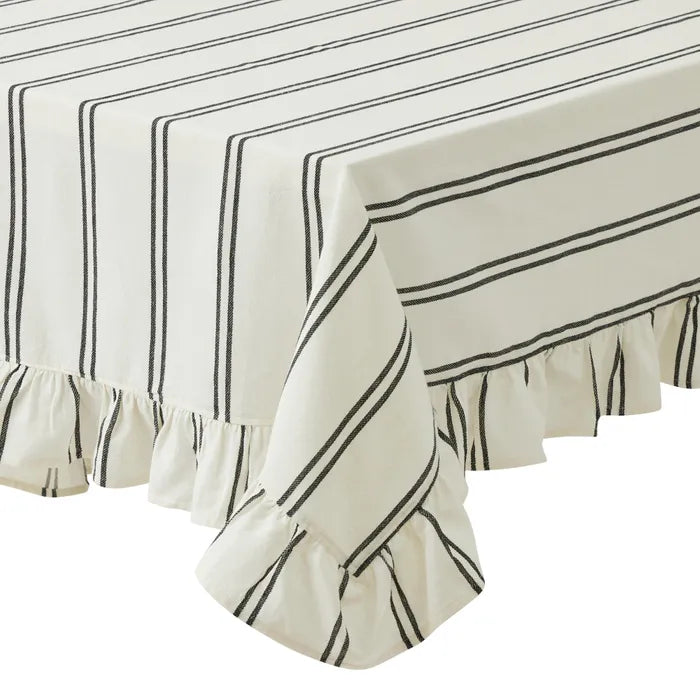 Striped Cotton Tablecloth with Frill Edging