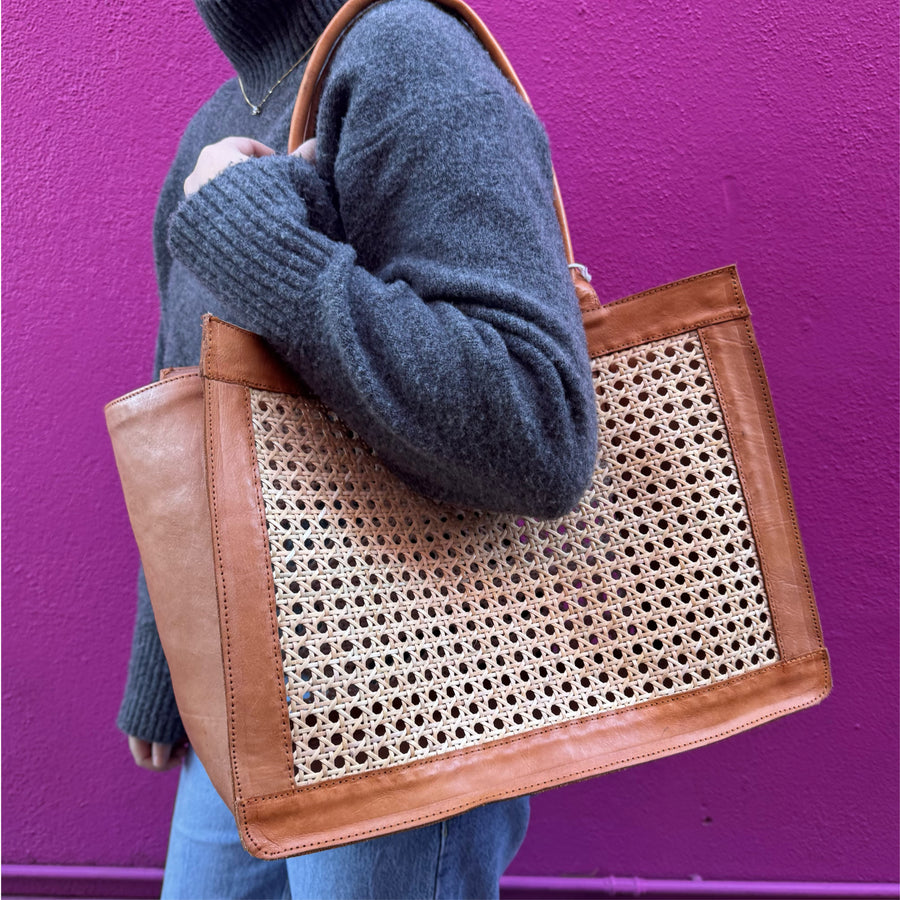 Tan Leather Bag/Basket