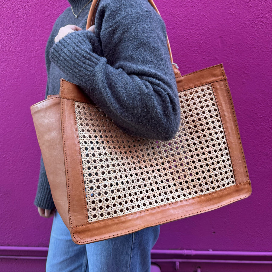 Tan Leather Bag/Basket