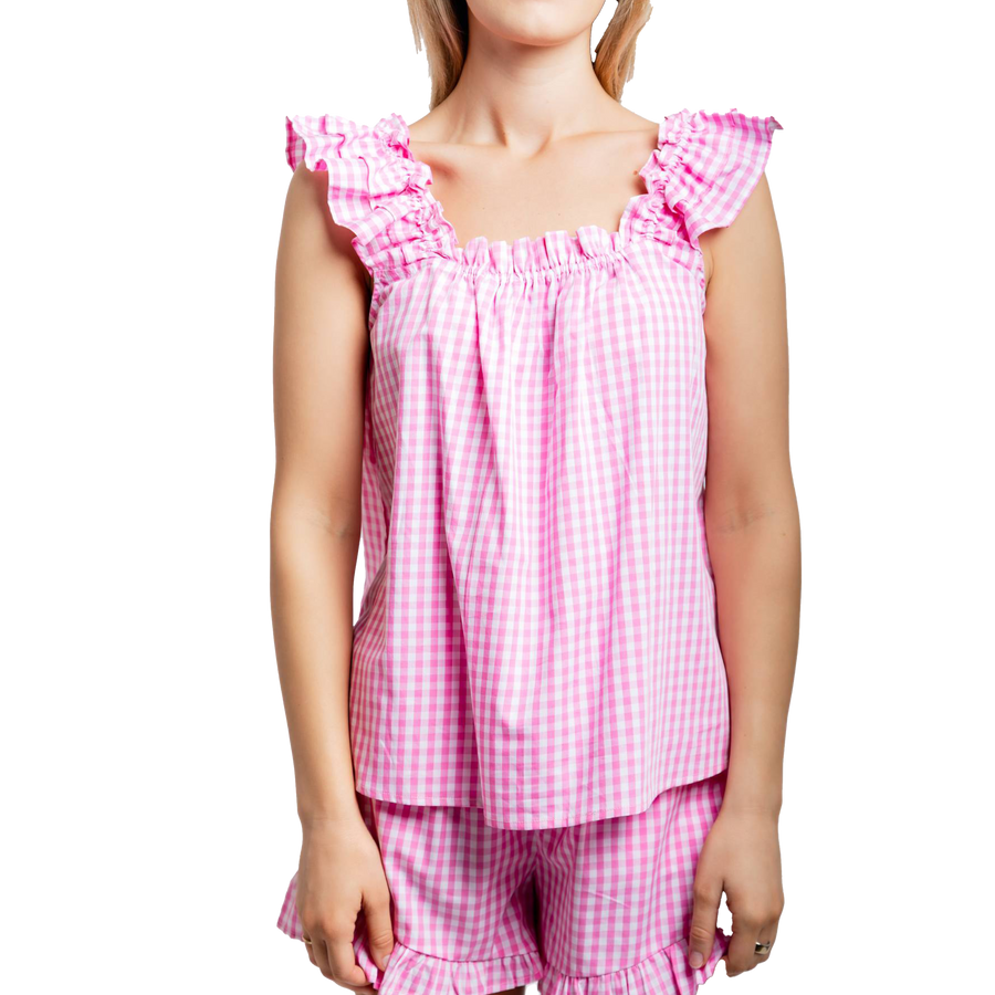 Women's Hepburn Gingham Pink Tank Set