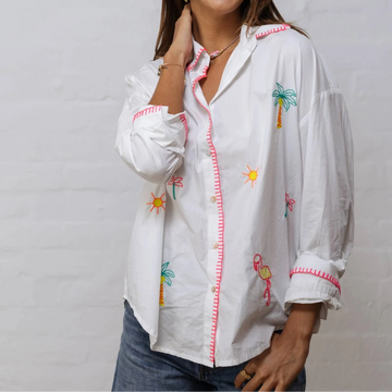White Embroidered Cotton Shirt