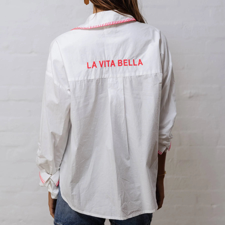 White Embroidered Cotton Shirt