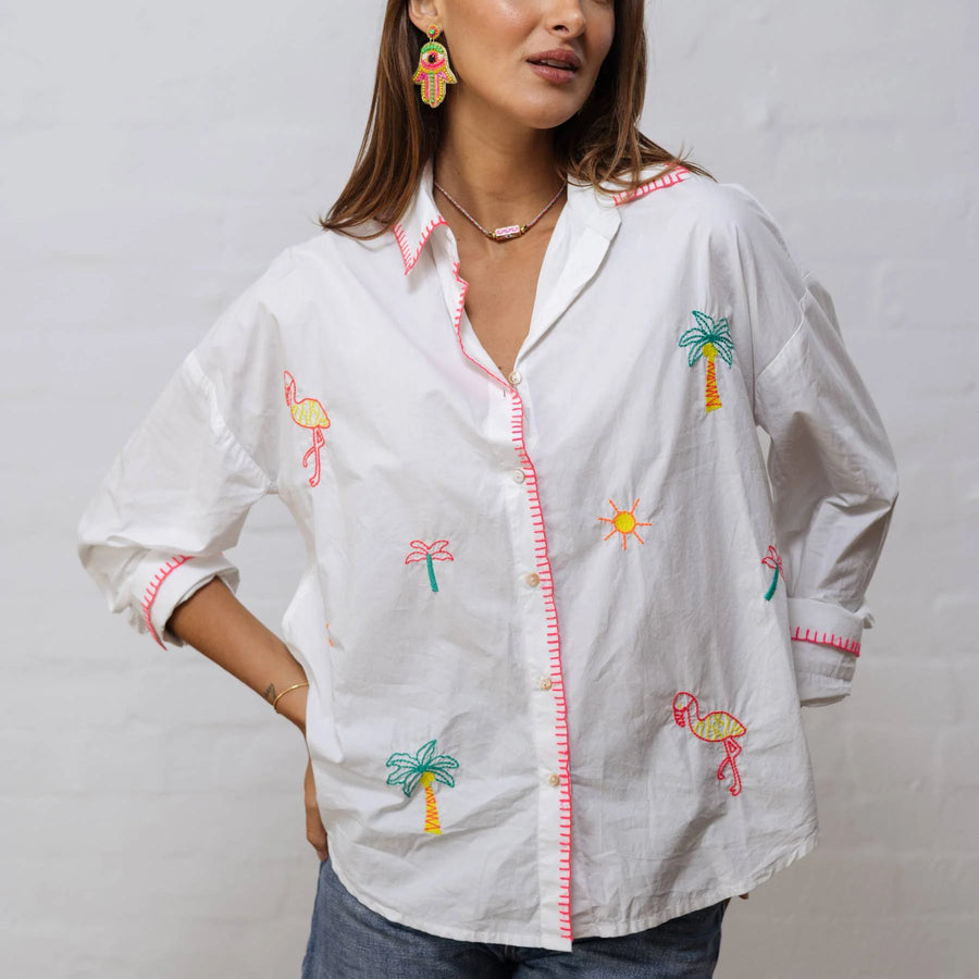 White Embroidered Cotton Shirt