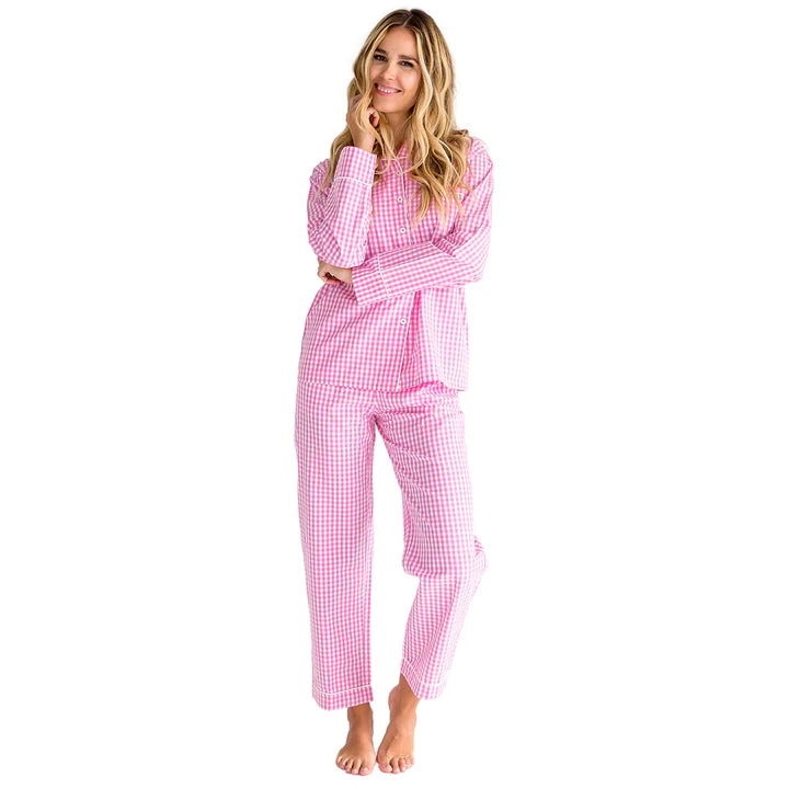 Women's Hepurn Gingham Pink Long PJ Set