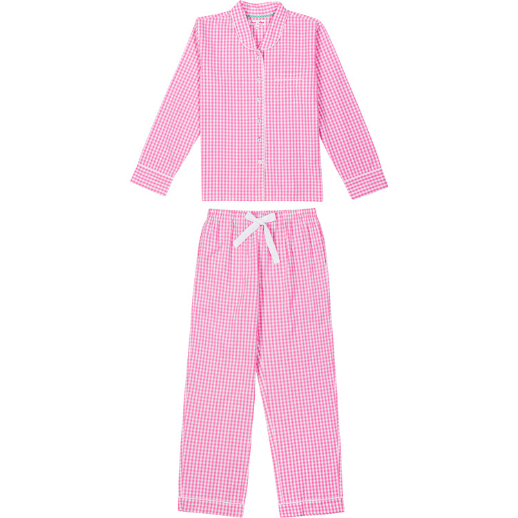 Women's Hepurn Gingham Pink Long PJ Set
